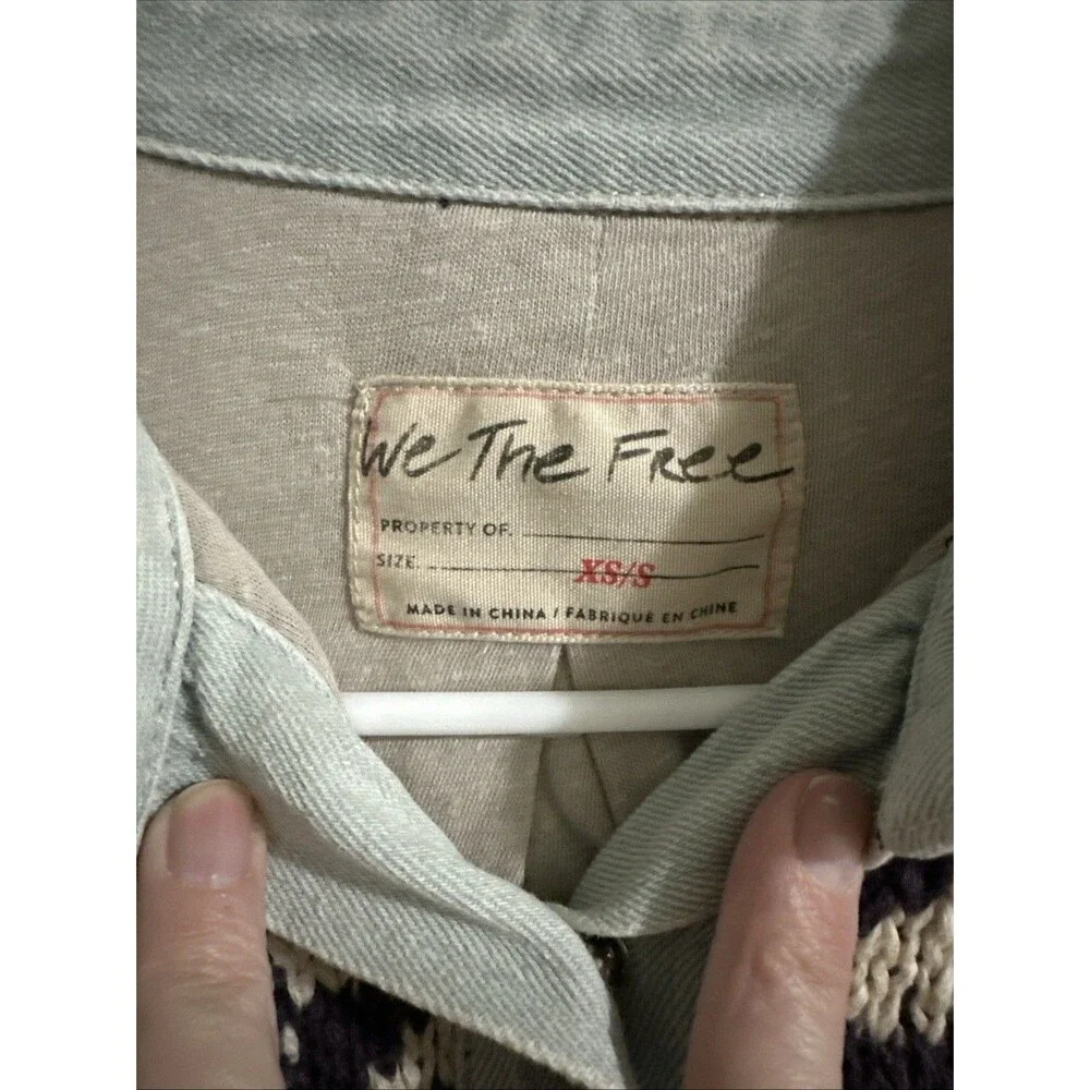 Free People XS/S Lakeside Denim Jacket We The Free Knit - Picture 4 of 15